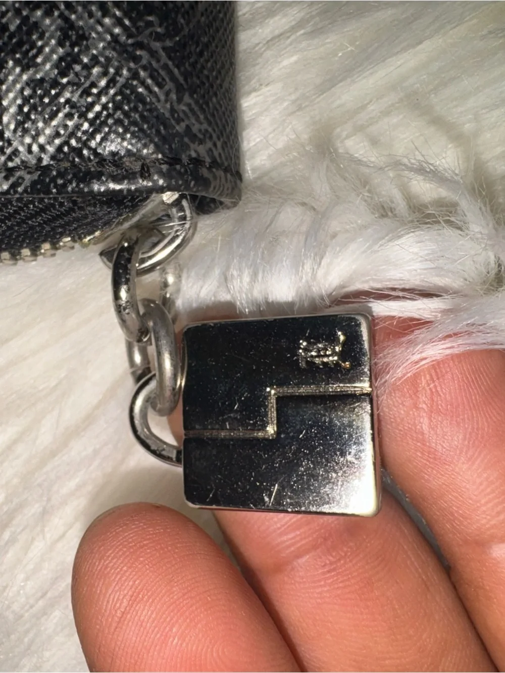 L.A.M.B. Black and Silver Monogram Zip Wallet